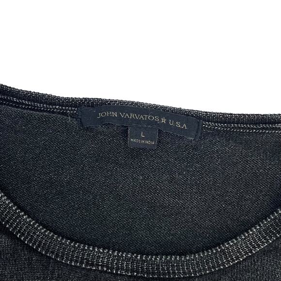 John Varvatos Mens Black Acid Wash Burnout Elbow Patch Cotton Sweater Sz L - Picture 6 of 10